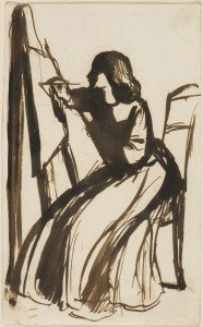 Elizabeth Siddal at easel, sketch by Dante Gabriel Rossetti