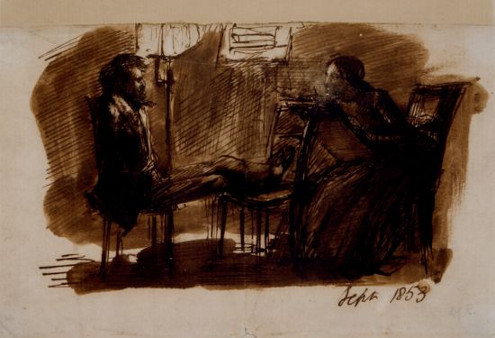 Dante Gabriel Rossetti sitting to Elizabeth Siddal