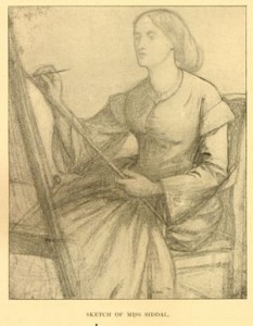 Sketch of Elizabeth Siddal at easel by Dante Gabriel Rossetti