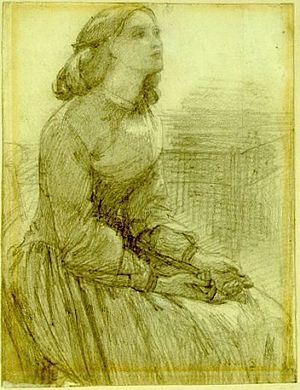 A study for 'Beata Beatrix', circa 1854. Elizabeth Siddal clearly posed for Beata Beatrix before her death, the project assumed a new meaning after her passing. 