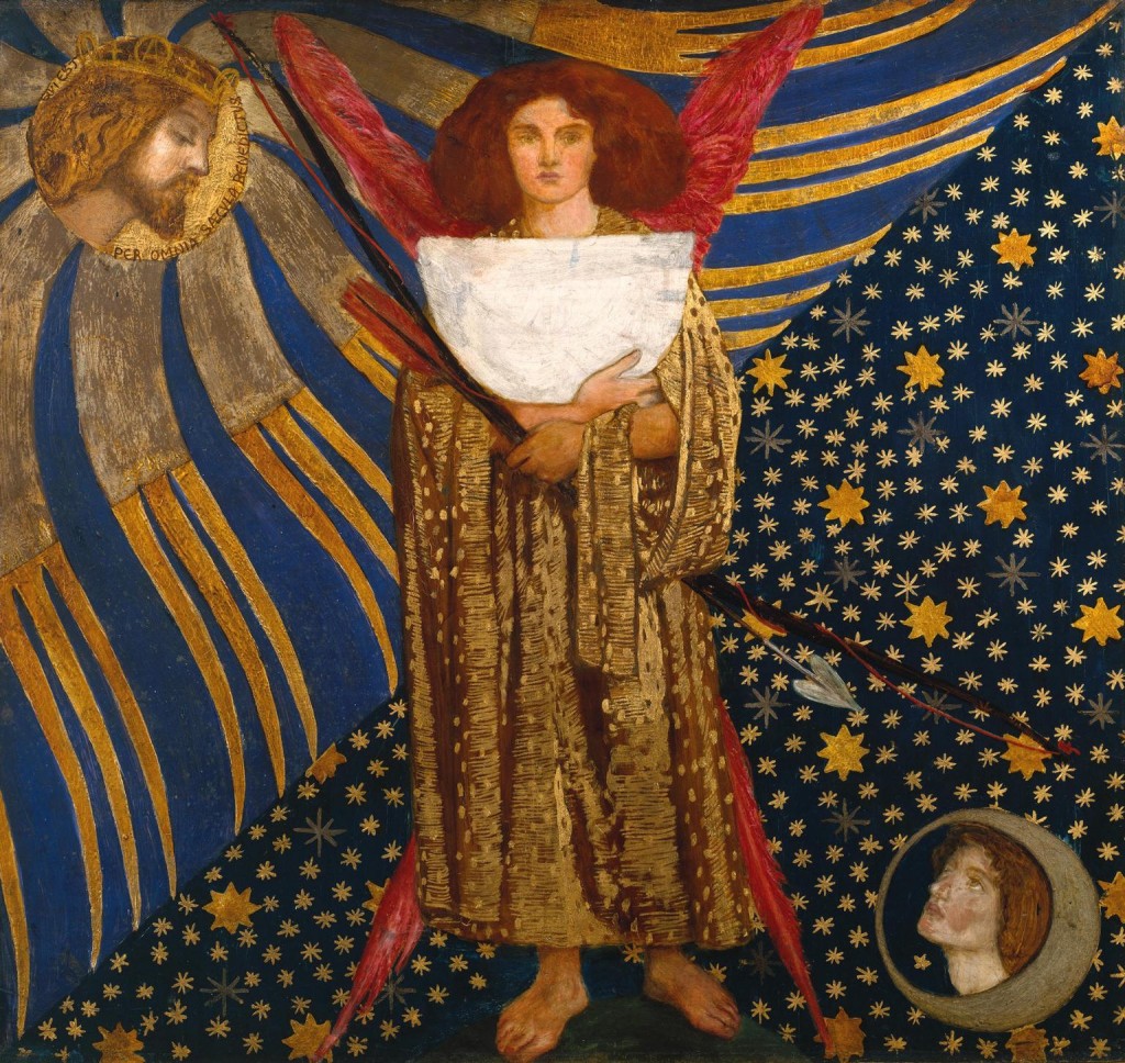 'Dantis Amor', Dante Gabriel Rossetti. Dantis Amor (Dante’s Love) includes a quotation from the Vita Nuova: ‘that blessed Beatrice who now gazeth continually on His countenance qui est per omia saecula benedictus’ (Who is blessed throughout all ages).