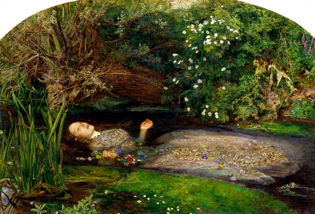 Elizabeth Siddal as Ophelia, painted by John Everett Millais. See Ophelia's Flowers