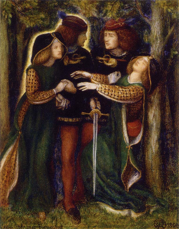 'How They Met Themselves', Dante Gabriel Rossetti. Known as his 'bogey' drawing, this illustration of doppelgangers was begun by DGR while on his honeymoon with Lizzie.