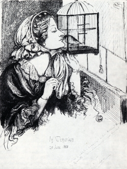 'Beauty and the Bird', sketch of Ruth Herbert by Dante Gabriel Rossetti. Via rossettiarchive.org