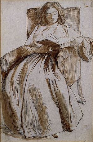 Elizabeth Siddal reading, drawn by Dante Gabriel Rossetti