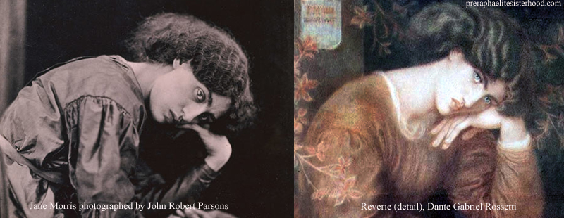 Photograph of Jane Morris (left). "Reverie' by Dante Gabriel Rossetti (right). Also see Unconventional Beauty.